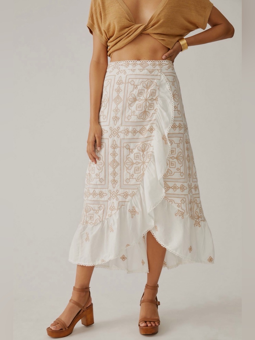 NWT ANTHROPOLOGIE Bare Embroidered Halter Skirt Maxi Midi 8